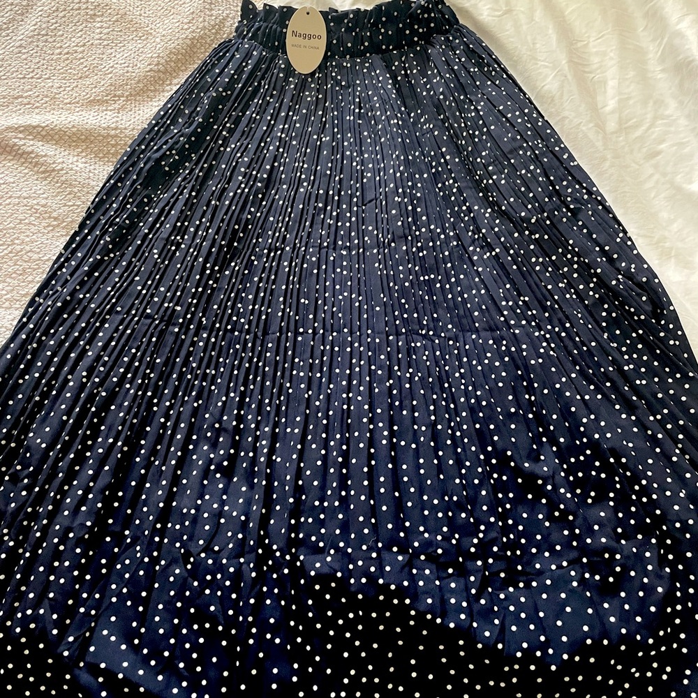 High Elastic Waist Skirt - Pleated Polka Dot Long Skirts with Pockets, size sm